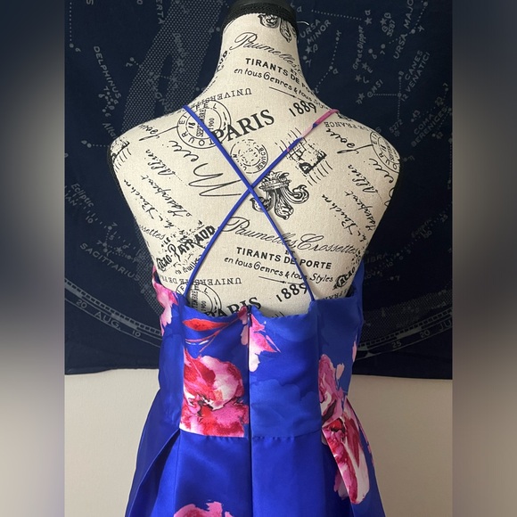 Royal Blue & Pink Floral Satin Gown – Juniors Size 11 - Picture 4 of 6
